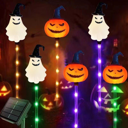 Halloween-græskar-havepæl med solcellelys
