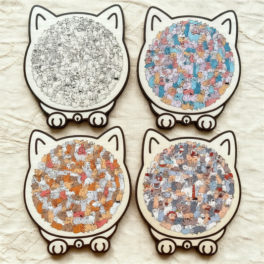 🎅135-Piece Morandi-Colored Cat Shaped Wooden Jigsaw Puzzle🎁