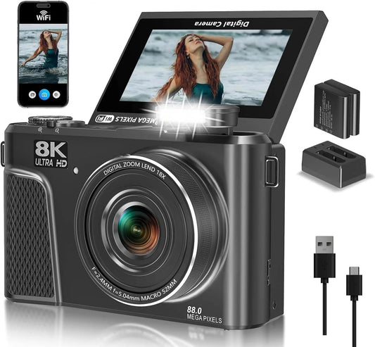 8K digitalkamera med 88 MP og 3" 180° vendbar skærm