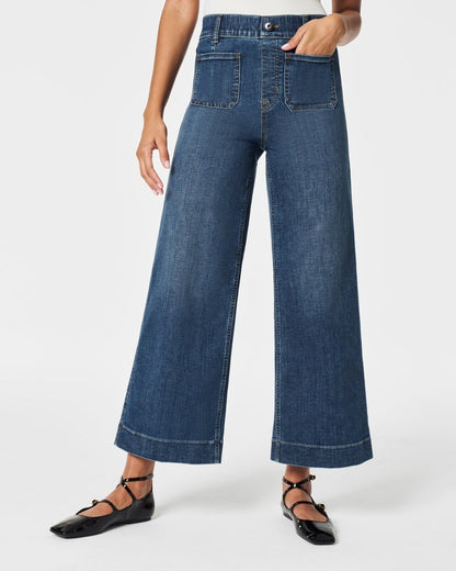 🍂Efterårskampagne 49 %💕Cropped jeans med vid ben og mavekontrol