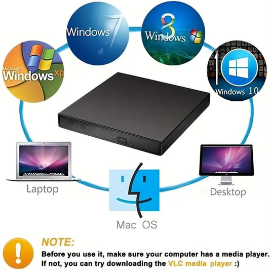 🔥2026 Nyhed! 50 % RABAT – Eksternt CD/DVD-drev til bærbar computer | Plug & Play, høj hastighed, kompatibel med Mac/Windows 💿💻