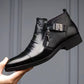 👞Gratis forsendelse👞Ankelstøvler i læder til mænd med dobbelt lynlås i siden og spids tå