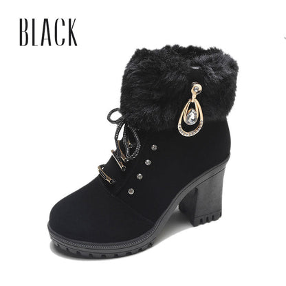 🔥Vinter Hot Sale 49%OFF👢Ankelstøvler med plys og lynlås med høj hæl til kvinder
