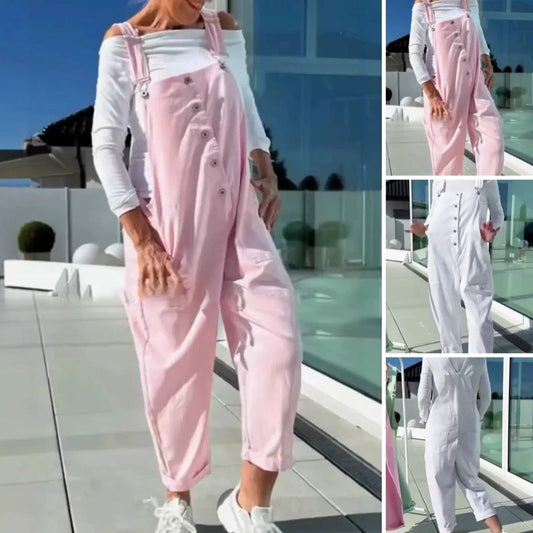 Sød, afslappet, ensfarvet jumpsuit til kvinder med justerbare stropper