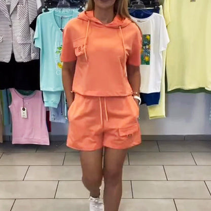 🌸Summer Hot Sale 57%OFF🌸Kvinders sommer kortærmet hættetrøje og underdel sæt