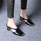 🏖️Sommertilbud🌴Casual Metal Square Toe Mid Block Heel Mules til kvinder