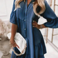 👗Sommerkjole med V-hals og flæsekant - letvægts denimlook