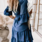 👗Sommerkjole med V-hals og flæsekant - letvægts denimlook