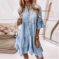 👗Sommerkjole med V-hals og flæsekant - letvægts denimlook