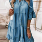 👗Sommerkjole med V-hals og flæsekant - letvægts denimlook