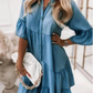 👗Sommerkjole med V-hals og flæsekant - letvægts denimlook