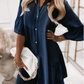 👗Sommerkjole med V-hals og flæsekant - letvægts denimlook