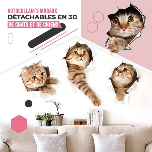 3D aftagelige vægklistermærker med katte og hunde