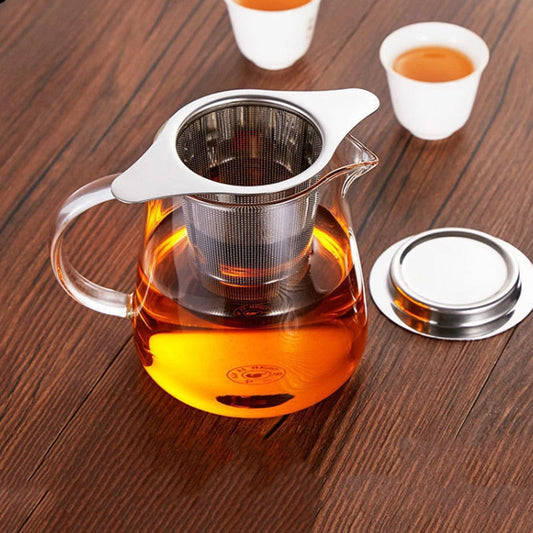 Tefilter i rustfrit stål med dobbelte håndtag og låg