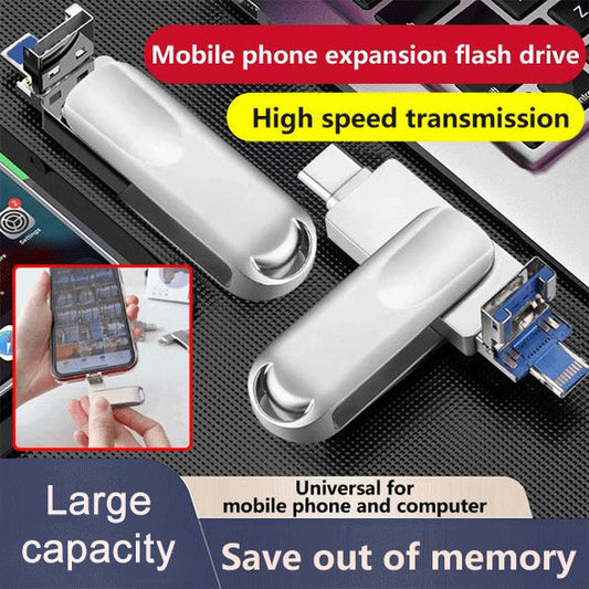Multifunktionelt 4-i-1 mobiltelefonudvidelsesflashdrev med stor kapacitet