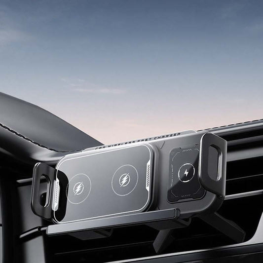 2-i-1 foldbar bilholder til telefon og trådløs oplader